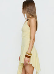 Rush Beaded Asymmetrical Halter Mini Dress Yellow